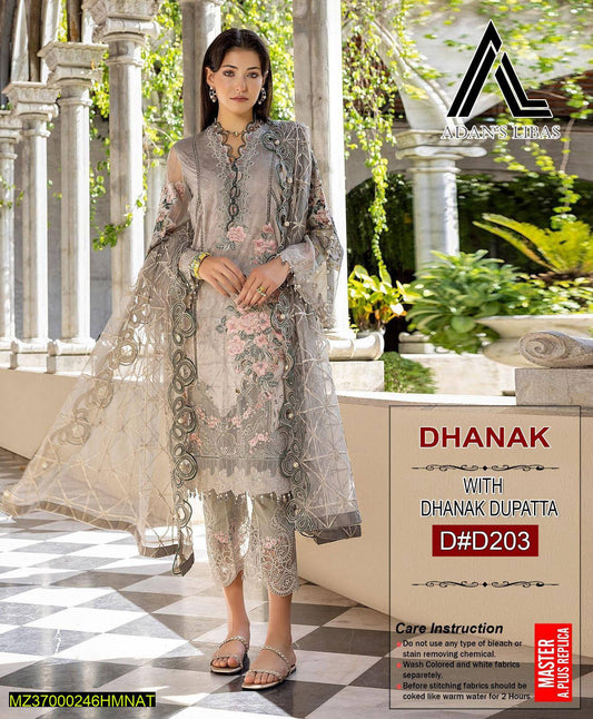 3 Pcs Woman's Unstitched Dhanak Embroidered Suit